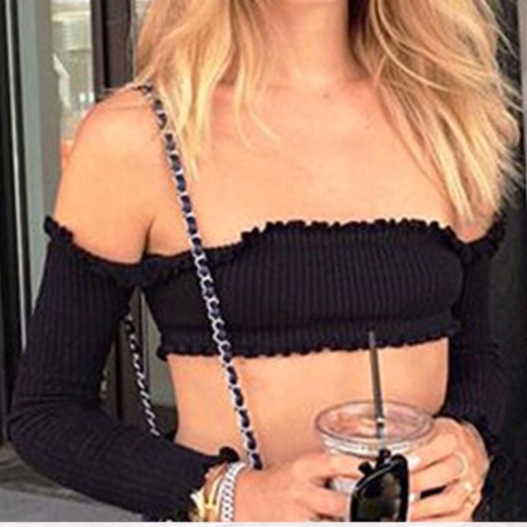 Topshop La Bamba Sport Black Ribbed Cropped Top - Picture 1 of 4